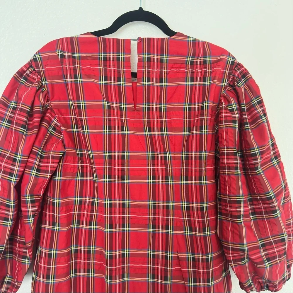 J. Crew Red Plaid Puff Long Sleeve Dress